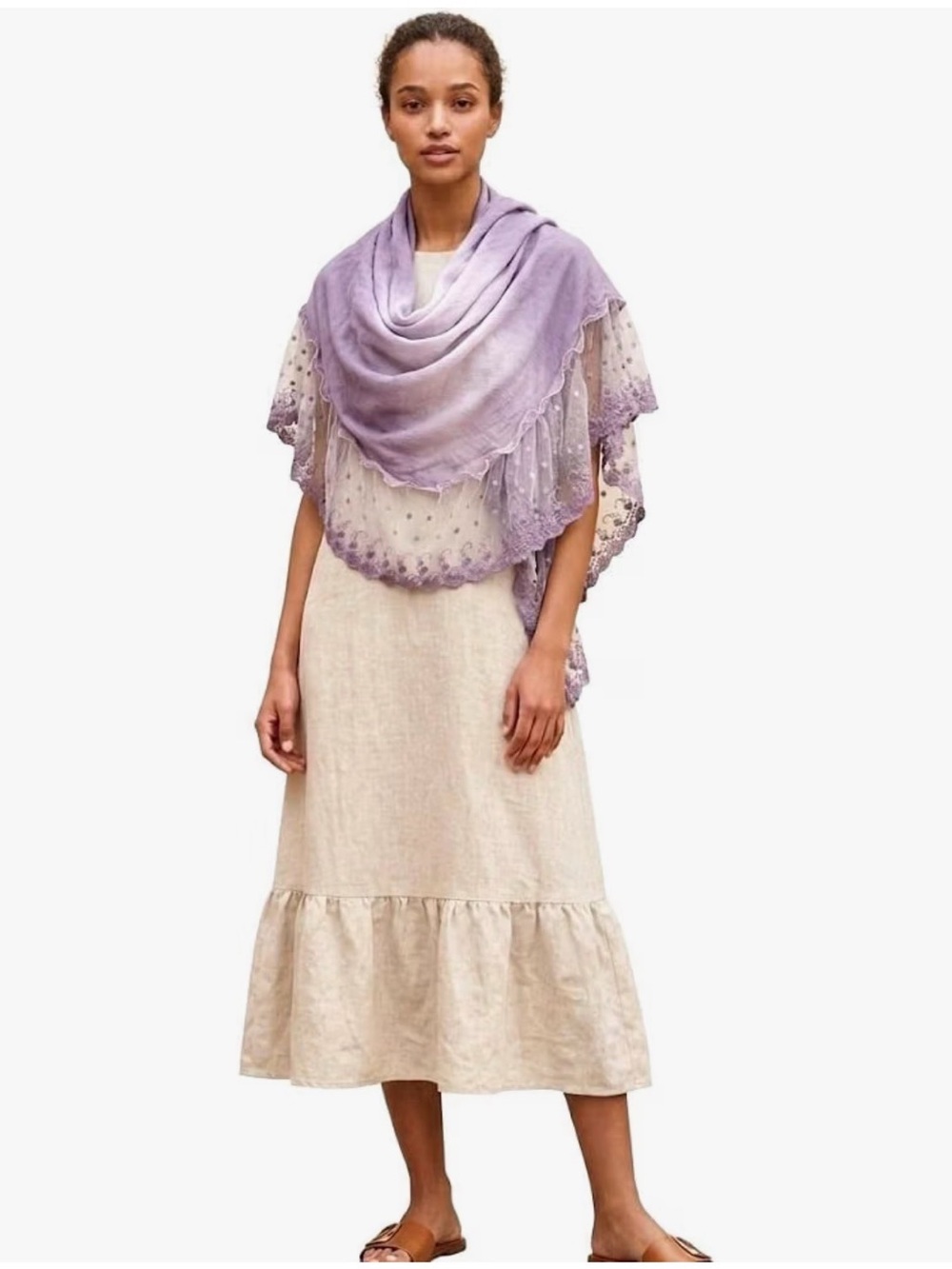 Ombre Lace Triangle Scarf, Floral Embroidered